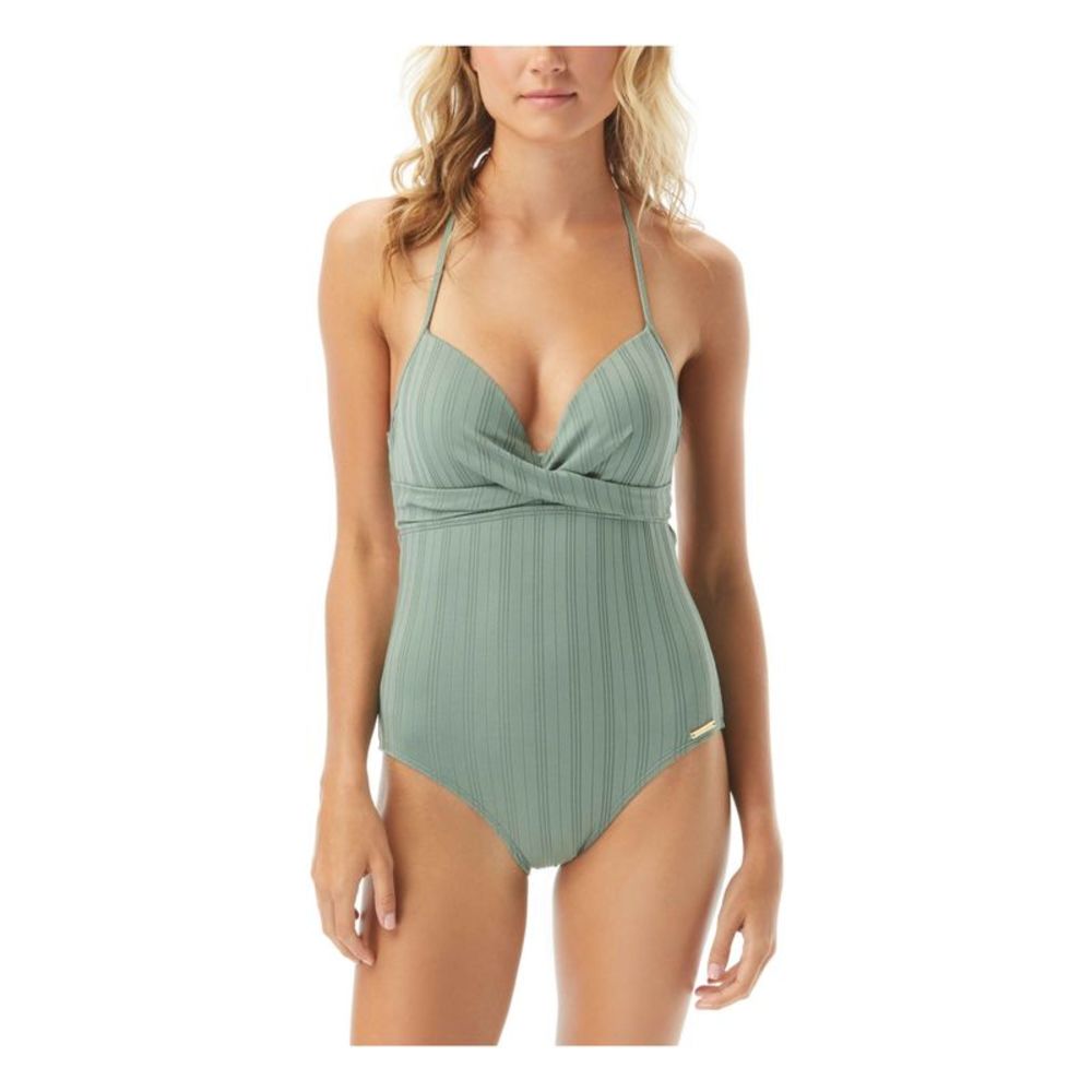 VINCE CAMUTO SWIM Women's Green Wrap Detail Back Halter One Piece Swimsuit 6